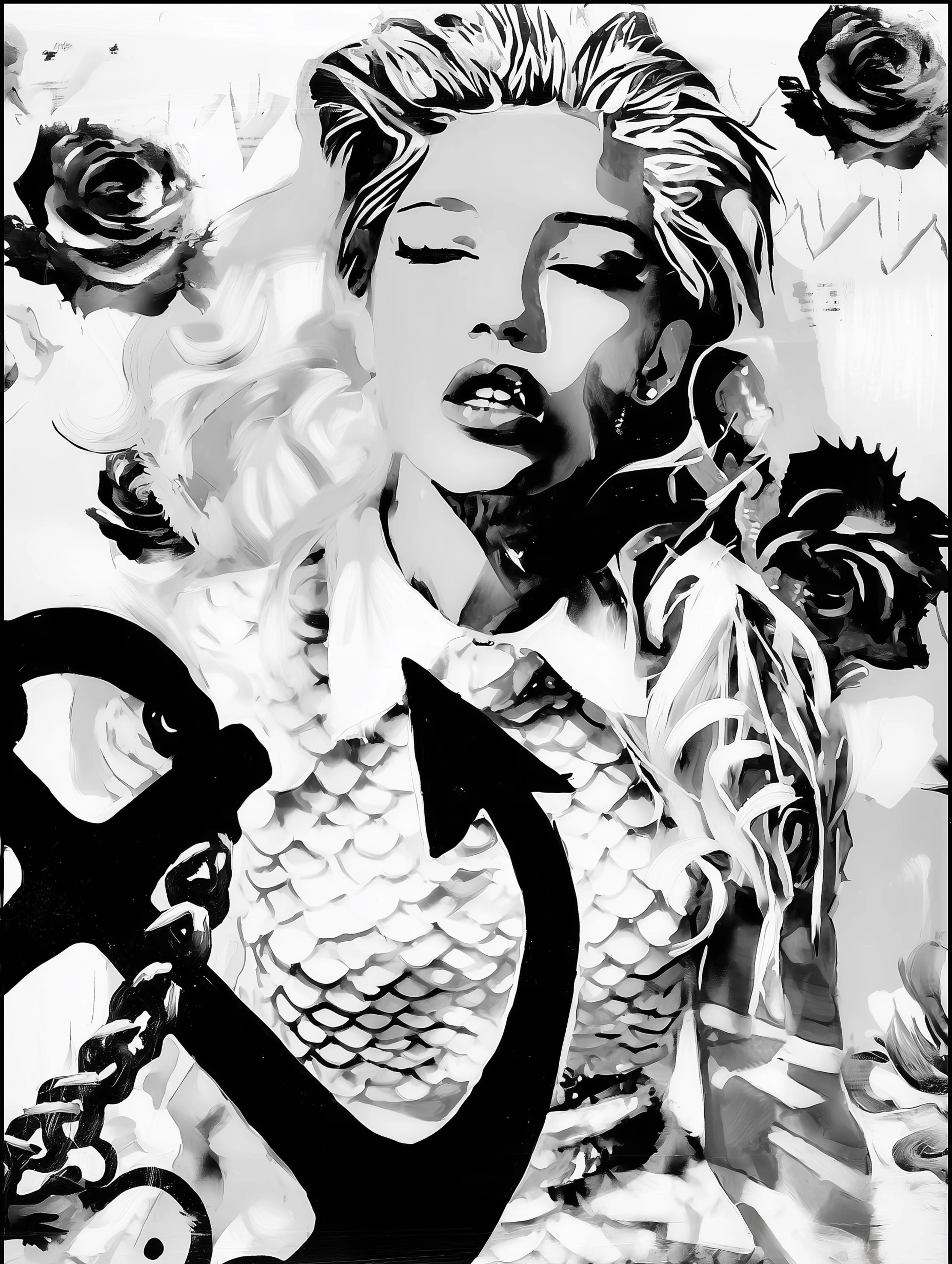 Free printable mermaid coloring page for adults featuring mermaid with an anchor